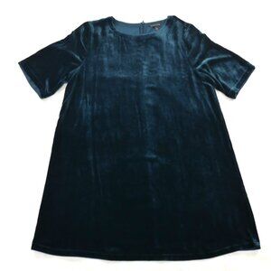 EILEEN FISHER Teal Velvet 3/4 Sleeve Round Neck Short Shift Dress Wms Medium